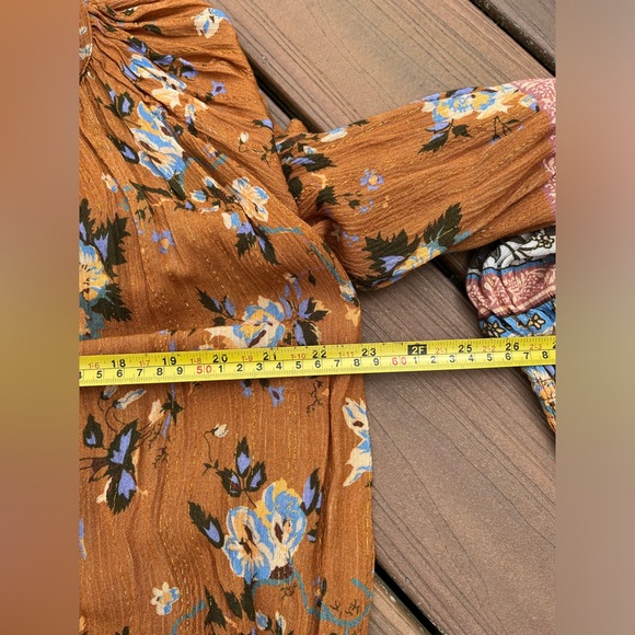 NWT RAGA Morning Glories Floral long sleeve blouse, brown / multi, size Small - Picture 10 of 11